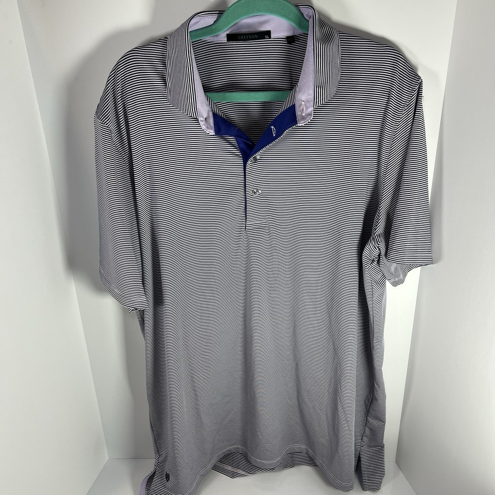 Greyson Striped Polo Shirt Men's XL Performance Golf Black White